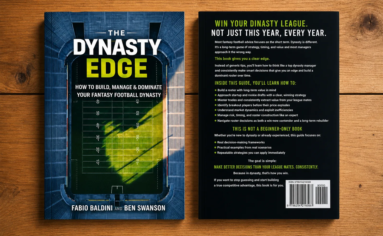 The front and back covers of The Dynasty Edge on a wooden surface